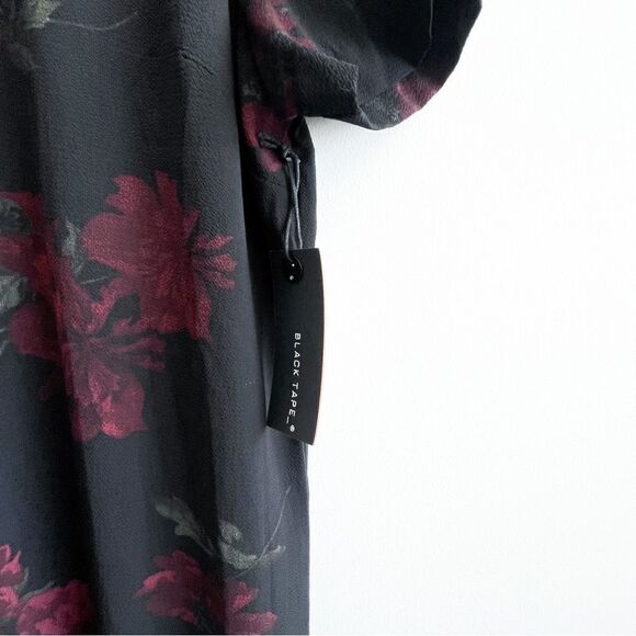 Black Tape_ Dress Burgundy Floral Short Sleeved V-Neck Sheath Back Zip Women's M - Picture 7 of 9